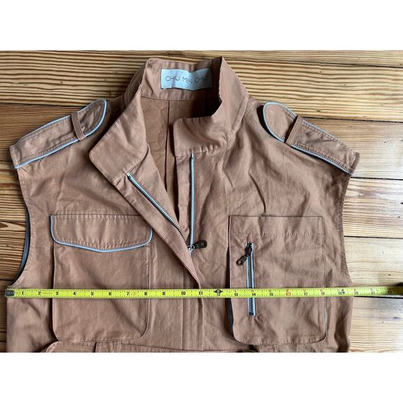 NWOT Chiu Min Chu Cognac Camel Color Tie Waist Four Pocket Safari Zip Dress - Picture 5 of 8